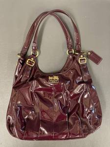 lot 16 image: Coach Burgundy  Maroon Glossy Patent Leather Handbag