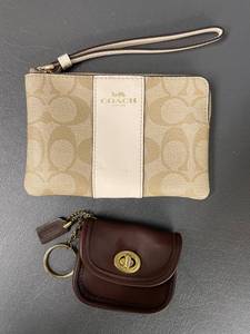 lot 29 image: Coach Tan Wristlet & Brown Leather Keychain Pouch