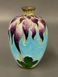lot 52 image: Antique Hallmarked Cloisonn Vase with Floral Design