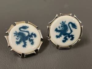 lot 73 image: Vintage Danish Porcelain Silver Lion Motif Cufflinks