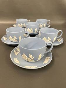 lot 81 image: Set 6 Wedgwood Jasperware Demitasse Cups Set Blue Elegant Design