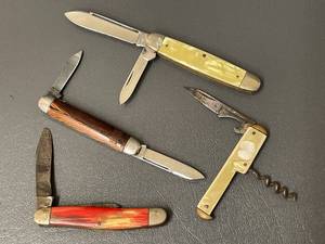 lot 83 image: Vintage Pocket Knife Collection Lot with Mixed Handles and Patina Blades