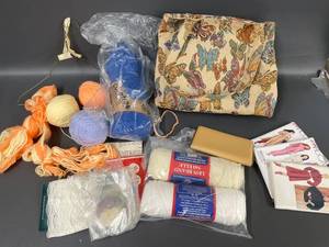 lot 147 image: Knitting Supplies Sewing Patterns & Tapestry Bag