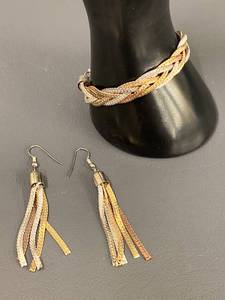 lot 50B image: Multi Color Braided Tassel Bracelet and Earrings Set