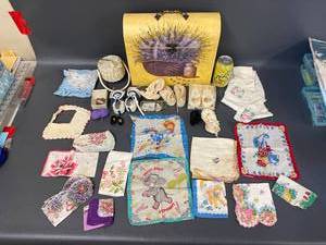 lot 57B image: Vintage Handkerchiefs Doll & Collectibles Lot - Unique Collectible Set