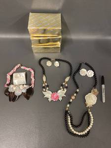 lot 70B image: Carved Shell Jewelry Set - Floral Necklaces Earrings Collection