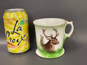lot 89B image: Antique German Shaving Mug with Stag Illustration, Nature-Themed Decor
