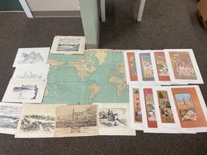 lot 10A image: Vintage Art Print Collection and World Map Lot