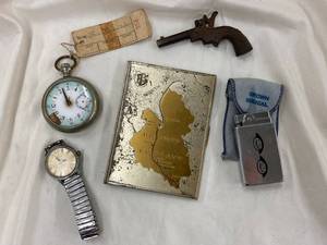 lot 7K image: Vintage Watches incl Antique Elgin Pocket, Musical Lighter, Cigarette Case & More