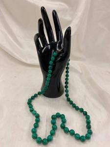 lot 15K image: Vintage Sterling Silver Malachite Necklace Knotted Beads Chinese Export