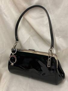 lot 27K image: Coach Black Patent Leather Handbag with Metallic Frame