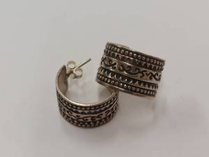 lot 36K image: Mexican Sterling Silver 925 Decorative Post Earrings Artisan Design