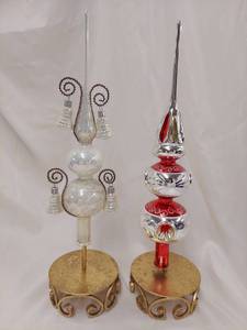 lot 48K image: Ornate Glass Christmas Tree Toppers Set of Two with Bells and Metallic Accents
