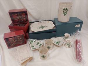 lot 49K image: Lenox Holiday Tableware Set, Napkin Rings & Platter