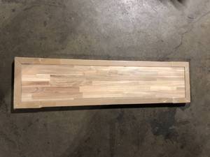 lot 24 image: HARDWOOD REFLECTIONS Solid Wood Butcher Block Shelf 48in. W X 12in. D X 1.5in. H in Unfinished Acacia Customer Return Review all pictures