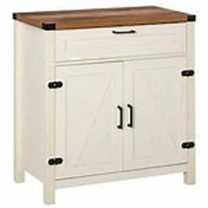 lot 3 image: HOMCOM Distressed White Barn Door Buffet Sideboard with 2-Open-Shelves and Doored Cabinet Customer Return Review all pictures