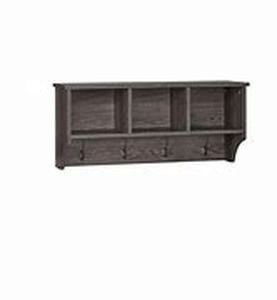 lot 31 image: RiverRidge Home Woodbury Weathered Woodgrain Entryway Wall Coat Rack Storage with Hooks and Open Cubby Shelves for Hallway Customer Return Review all pictures