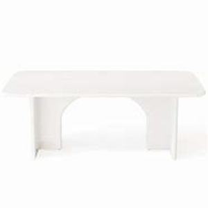 lot 37 image: TRIBESIGNS WAY TO ORIGIN Halseey Modern Cream White Wood 63 in. Pedestal Dining Table Seats 4-6 Customer Return Review all pictures