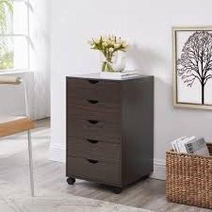 HOMESTOCK Espresso 5 Drawer Chest, Wood Storage Dresser Cabinet with Wheels, Craft Storage Organization, 180 lbs Total Capacity Customer Returns review all pictures