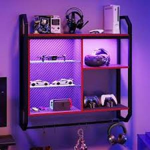 Bestier 33.07 in. W x 7.8 in. D Black Carbon Fiber Composite Decorative Wall Shelf with LED Lights and Towel Rack  Customer Returns review all pictures