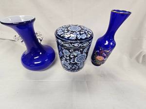 Blue glassware and vases