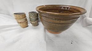Pottery Bowl and Dip Bowls