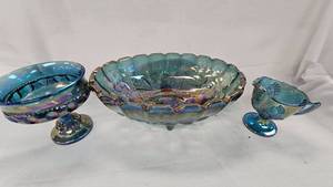 Blue Glasswarw bowl and dishes
