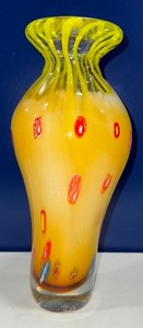 lot 156 image: Murano Art Glass Vase Milan Italy Hand Blown Millefiori Yellow Swirl