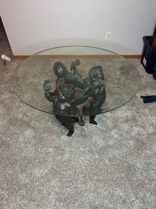 lot 161 image: Vintage Bronze Cherub Coffee Table w Round Glass Top by Randolph Rose Collection