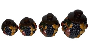 lot 166 image: Vintage Ceramic Fruit Cluster Canister Set of 4 with Lids  Retro Kitchen Decor