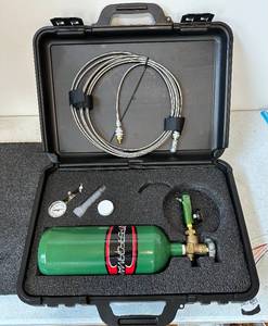 lot 182 image: Poly Performance Nitrogen Shock Fill Kit w Regulator, Hose, Gauge & Case Looks New