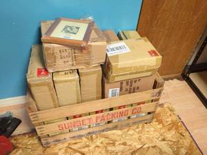 lot 66 image: Lot of Vintage Packaging Supplies Including Wooden Crate and Boxes