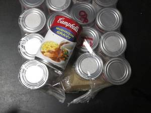 lot 120 image: Lot of 12 Campbells Mushroom Gravy Cans - Assorted Packaged Soups