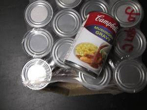 lot 137 image: Case of 12 Campbells Mushroom Gravy Canned Products
