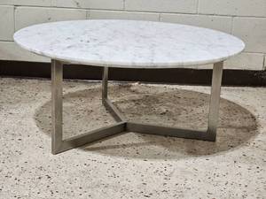 lot 59 image: Chic Modern Marble Top Cocktail Table with Brushed Chrome Base