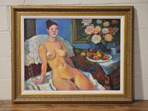 lot 4 image: Gbor Miklssy Original Oil on Canvas  Nude Woman Profile