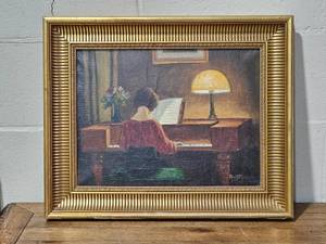 lot 40 image: Aage Jessen Danish Artist 1876-1961 Woman at the Piano