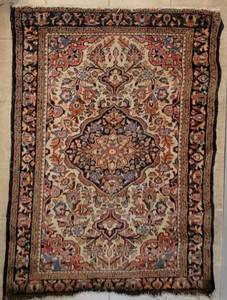 lot 23 image: Sarouk Wool Area Rug  Black  Beige  Melon, 58 x 40