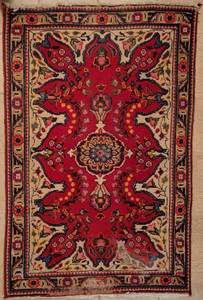 lot 26 image: Persian Wool Area Rug  Berry Red  Cream, 57 x 39