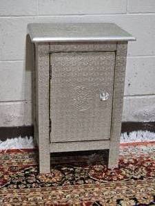 lot 106 image: Embossed Metal Lotus Accent Cabinet - Silver