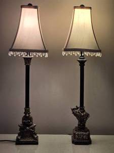 lot 101 image: Exotic Neoclassical Accent Lamp Pair - Elephant & Monkey