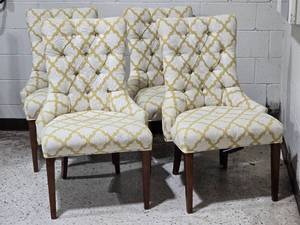 lot 92 image: Hooker Furniture - Handcrafted Moroccan Pattern Upholstered Parlour Chair Pair - Sam Moore Collection