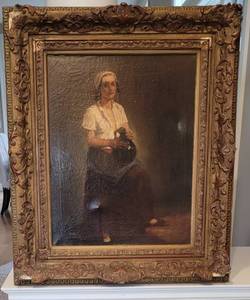 lot 11C image: SIGNED Hungarian Fine Art Original Painting - Pter Szle (1886-1944) - Girl with Jug