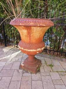 lot 16 image: 40 Inch Cast Iron Footed Urn Planter