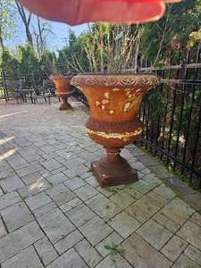 lot 17 image: 40 Inch Cast Iron Footed Urn Planter B