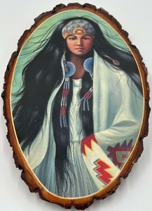 lot 143 image: antique Native American Indian girl on wood slab