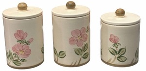lot 66 image: Franciscan Desert Rose Canisters with Lids, Set of 3