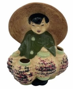 lot 46 image: Vtg 40s Stewart B McCulloch SBM Callfornia Pottery Asian Figure Bamboo Plantar