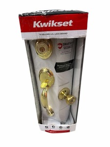 lot 25 image: BRAND NEW, Kwikset gold front door entry lock set