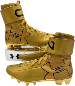 lot 13 image: BRAND NEW, WITH BOX, Under Armour C1N Gold Rush Football Cleats Size 10